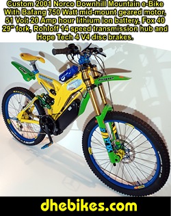 Click on the image for a larger right side photo of this custom electric pedal assist downhill mountain bike